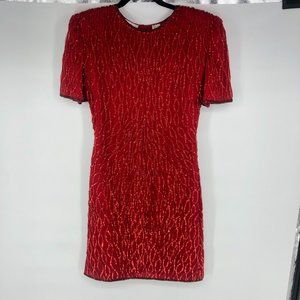 Laurence Kazar red sequin embellished dress Vintage Silk Pattern Petite Small PS